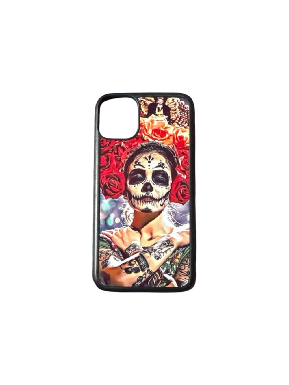 Skull Face Tattoo Art Phone Case - Red Floral Design